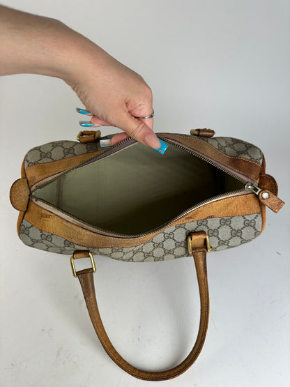 Vintage Gucci GG Canvas Duffle Bag Beige Leather Monogram