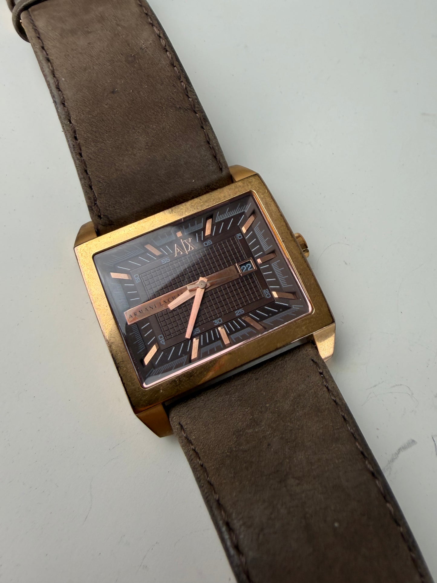 Vintage Armani Leather Strap Watch Brown Gold