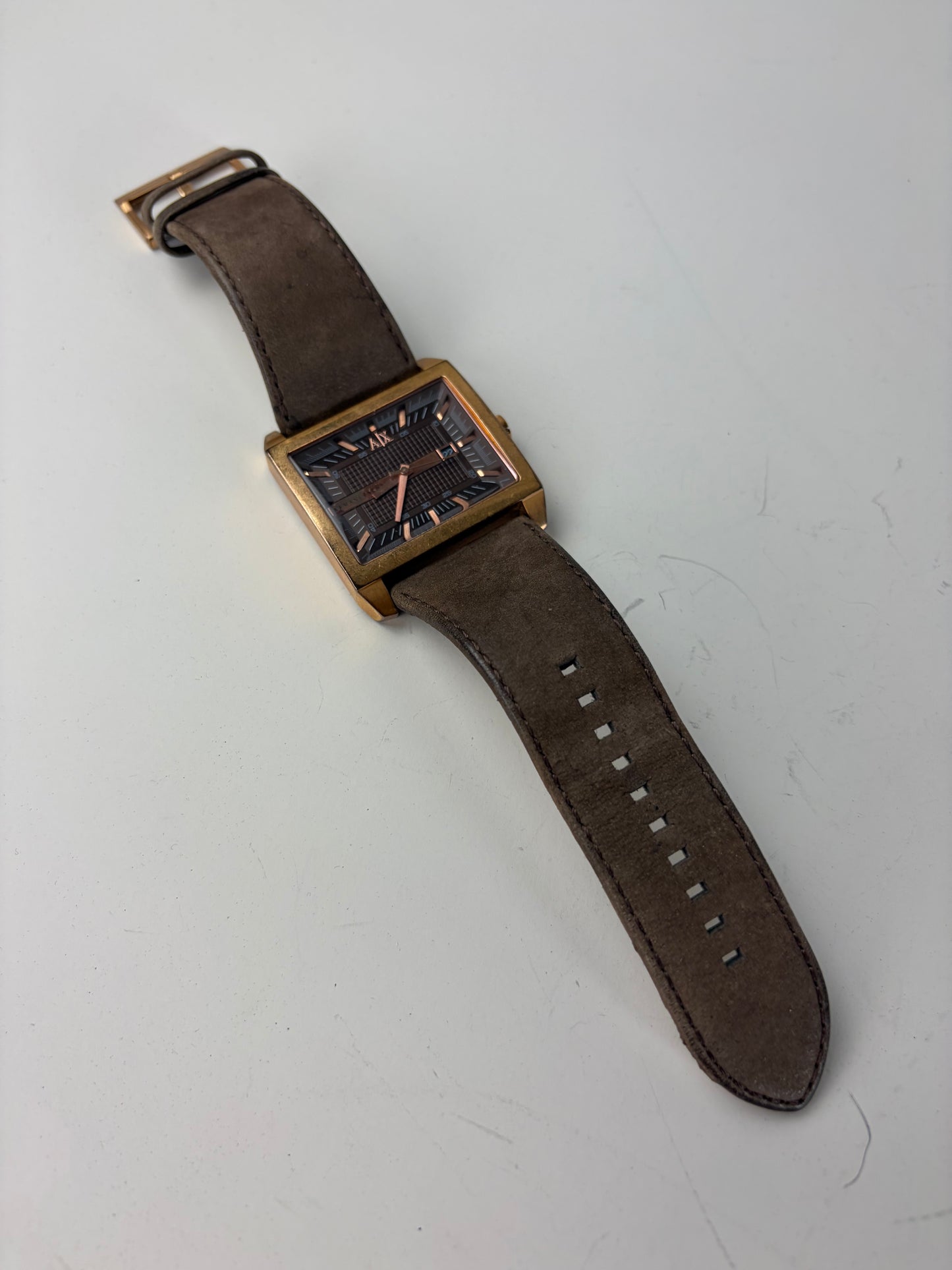 Vintage Armani Leather Strap Watch Brown Gold