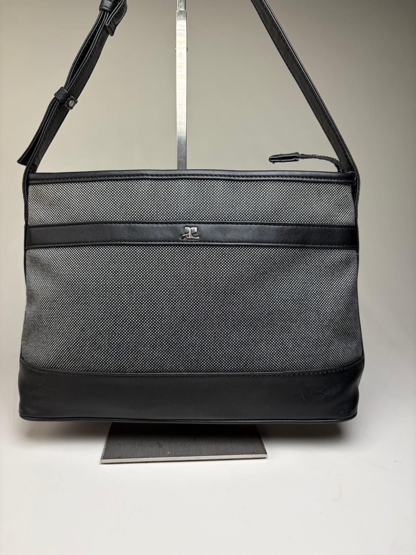 Vintage Courreges Structured Shoulder Bag Black Grey Blue