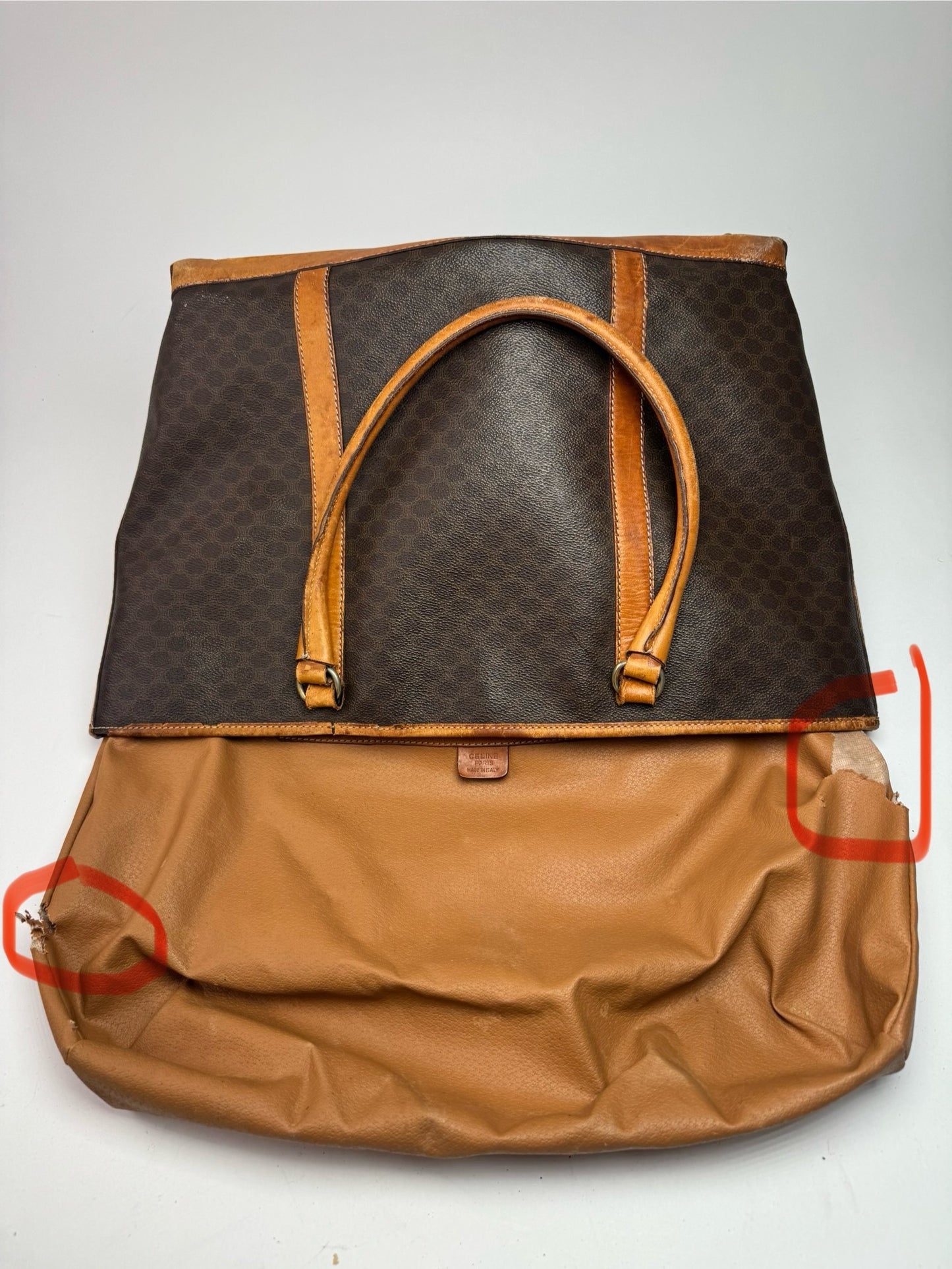 Vintage Celine Paris Triomphe Monogram Leather Bag brown