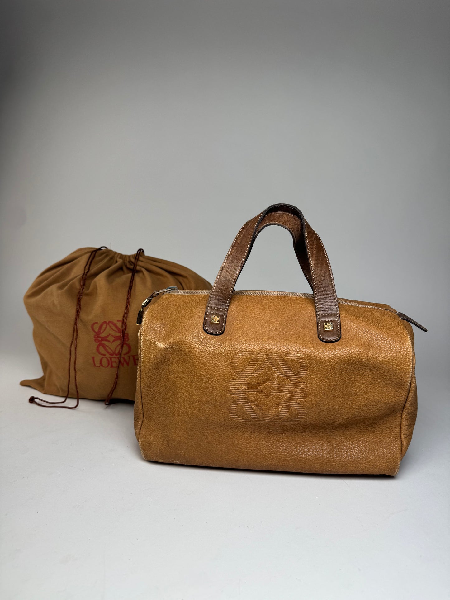 Vintage Loewe Madrid Mini Boston Bag camel