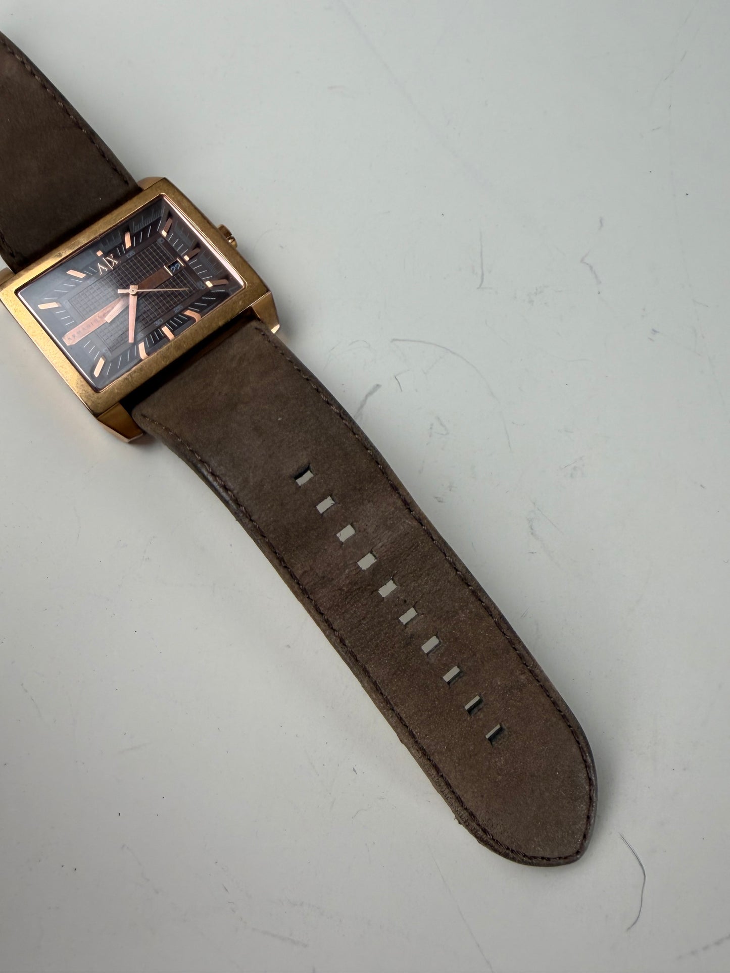 Vintage Armani Leather Strap Watch Brown Gold