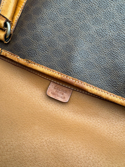 Vintage Celine Paris Triomphe Monogram Leather Bag brown