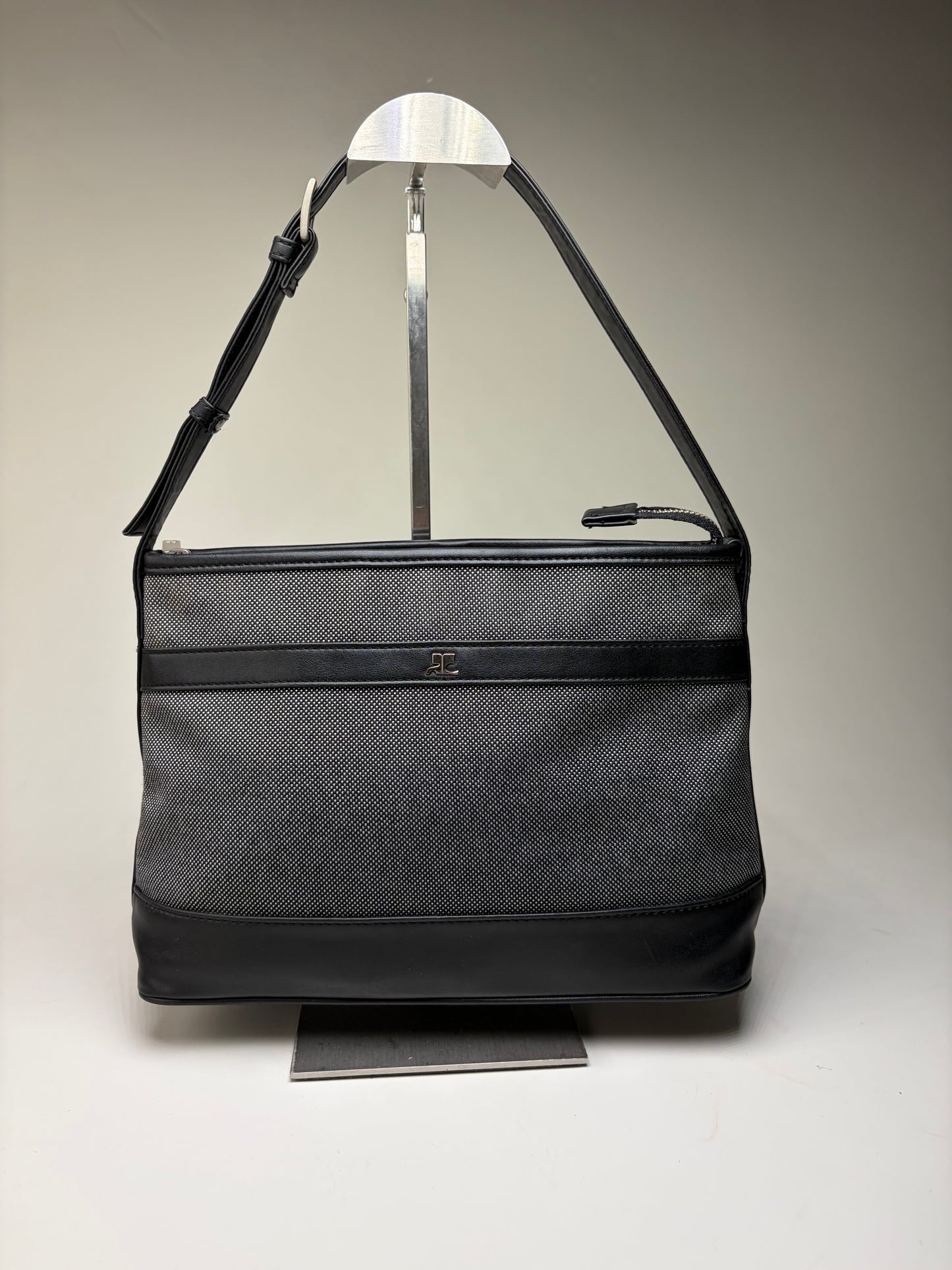 Vintage Courreges Structured Shoulder Bag Black Grey Blue