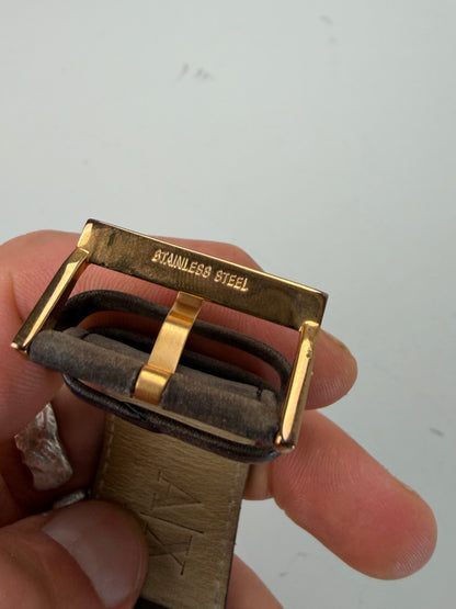 Vintage Armani Leather Strap Watch Brown Gold