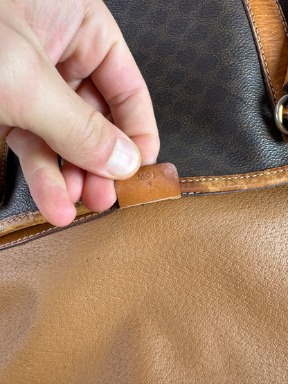 Vintage Celine Paris Triomphe Monogram Leather Bag brown