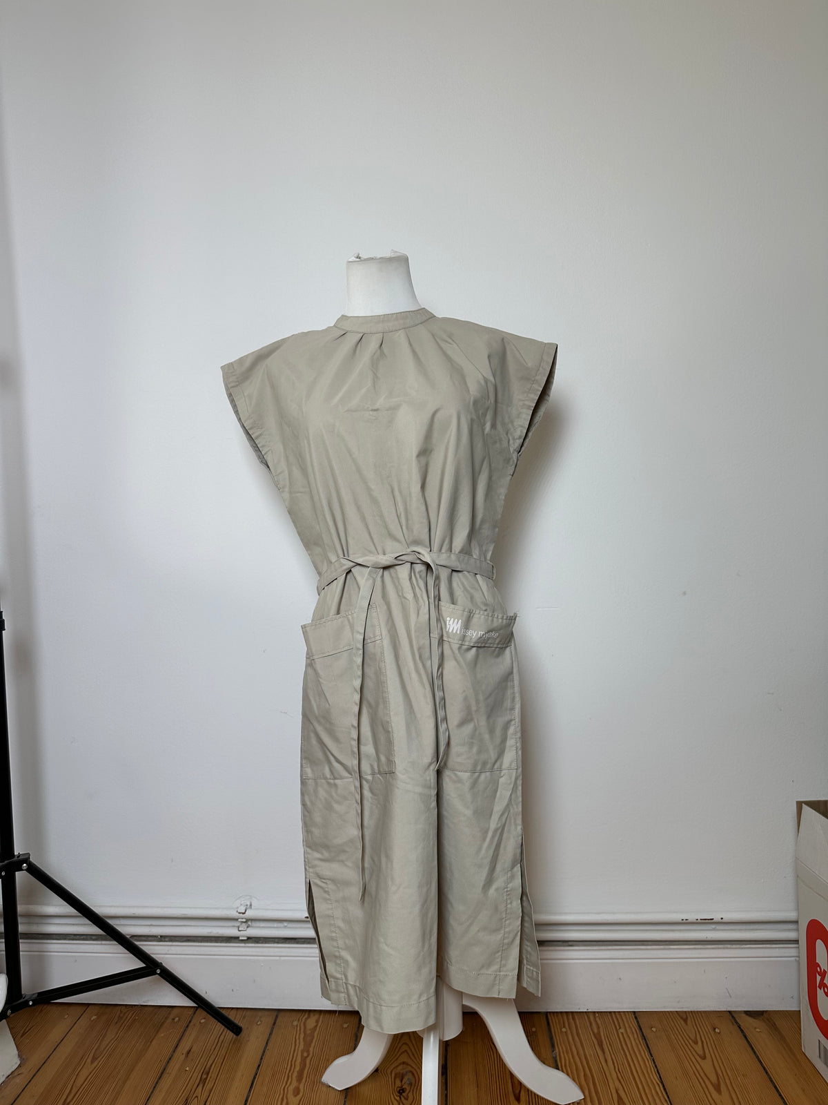 Vintage Issey Miyake Belted Dress c. Late 1980s Light Beige L