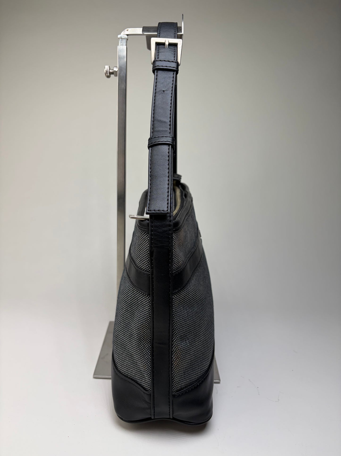 Vintage Courreges Structured Shoulder Bag Black Grey Blue