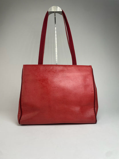Vintage Salvatore Ferragamo Snake Emblossed Leather Handbag Red