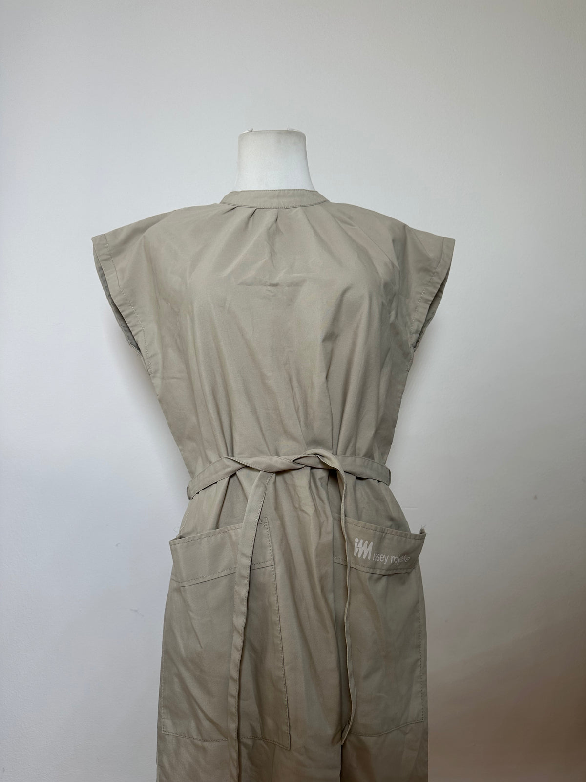 Vintage Issey Miyake Belted Dress c. Late 1980s Light Beige L