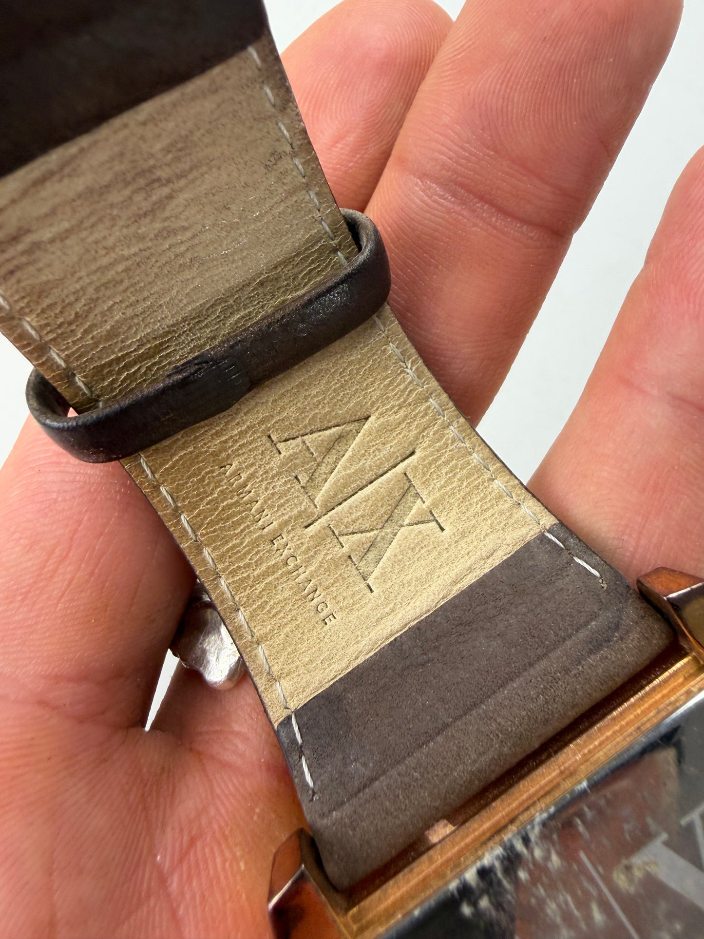 Vintage Armani Leather Strap Watch Brown Gold