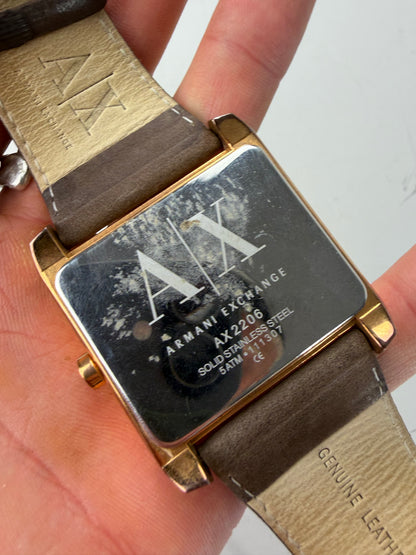 Vintage Armani Leather Strap Watch Brown Gold