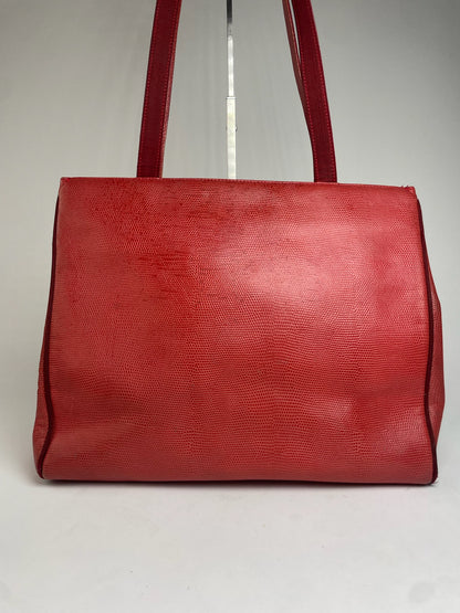 Vintage Salvatore Ferragamo Snake Emblossed Leather Handbag Red