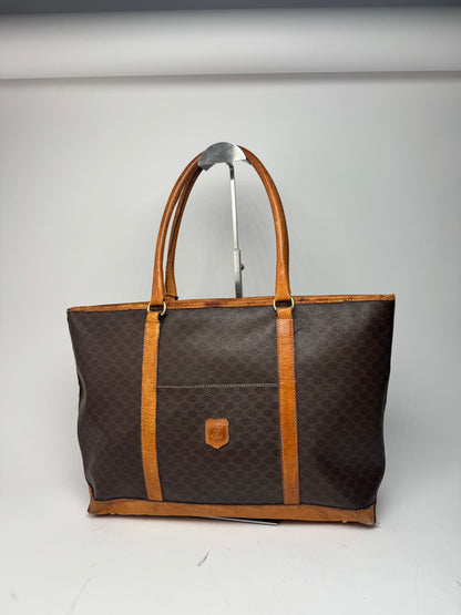 Vintage Celine Paris Triomphe Monogram Leather Bag brown