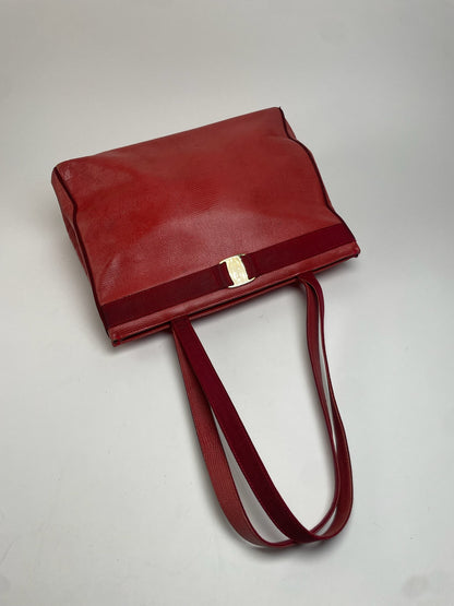 Vintage Salvatore Ferragamo Snake Emblossed Leather Handbag Red