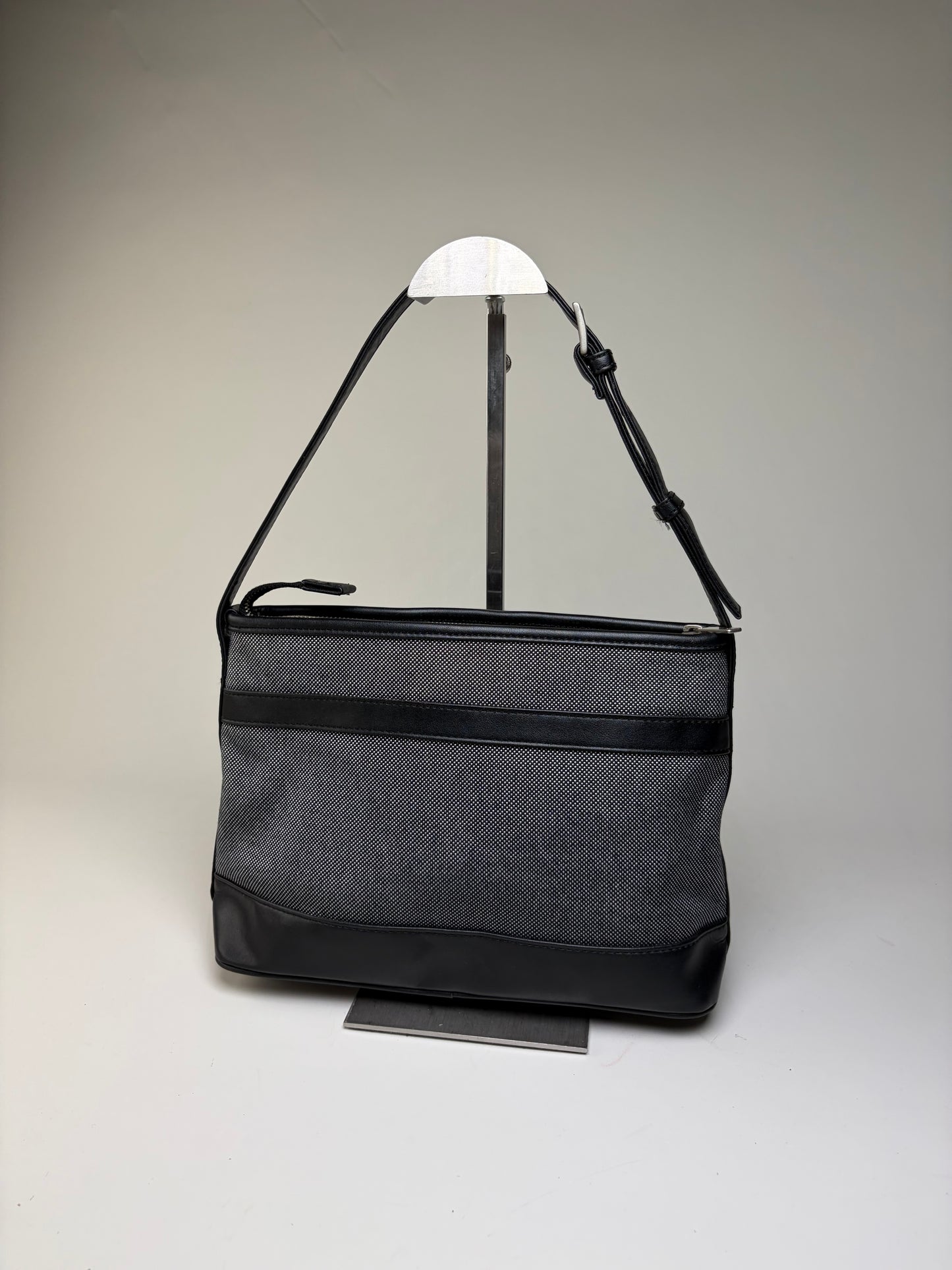 Vintage Courreges Structured Shoulder Bag Black Grey Blue