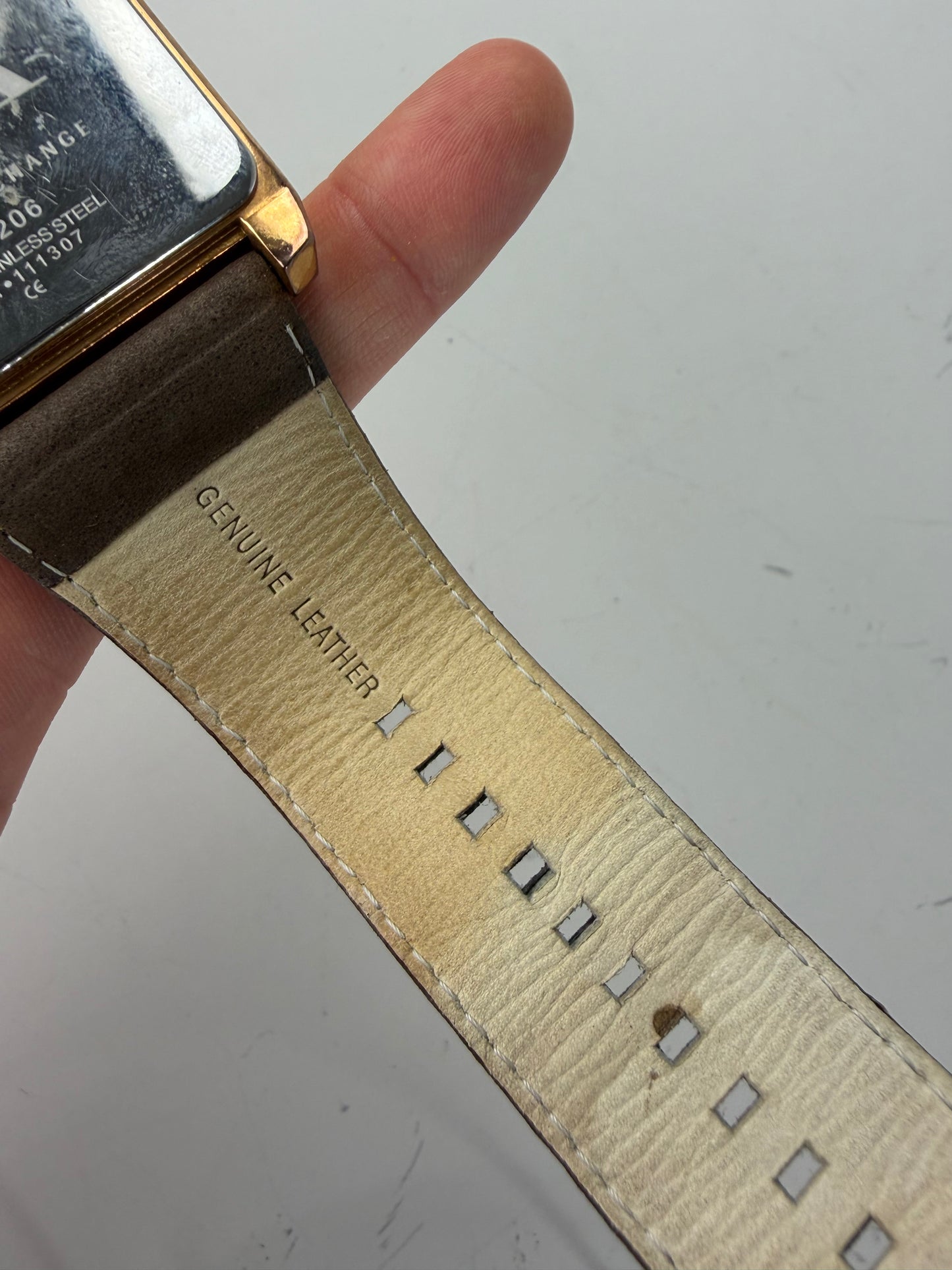 Vintage Armani Leather Strap Watch Brown Gold