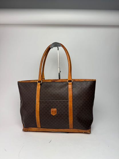 Vintage Celine Paris Triomphe Monogram Leather Bag brown