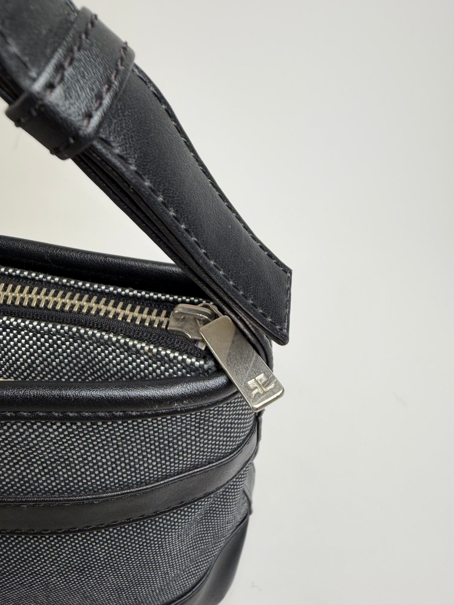 Vintage Courreges Structured Shoulder Bag Black Grey Blue