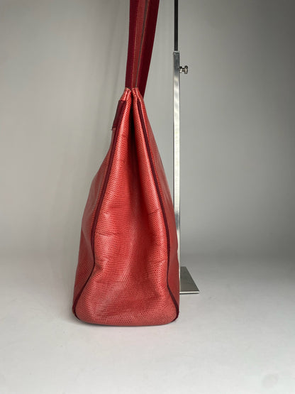 Vintage Salvatore Ferragamo Snake Emblossed Leather Handbag Red