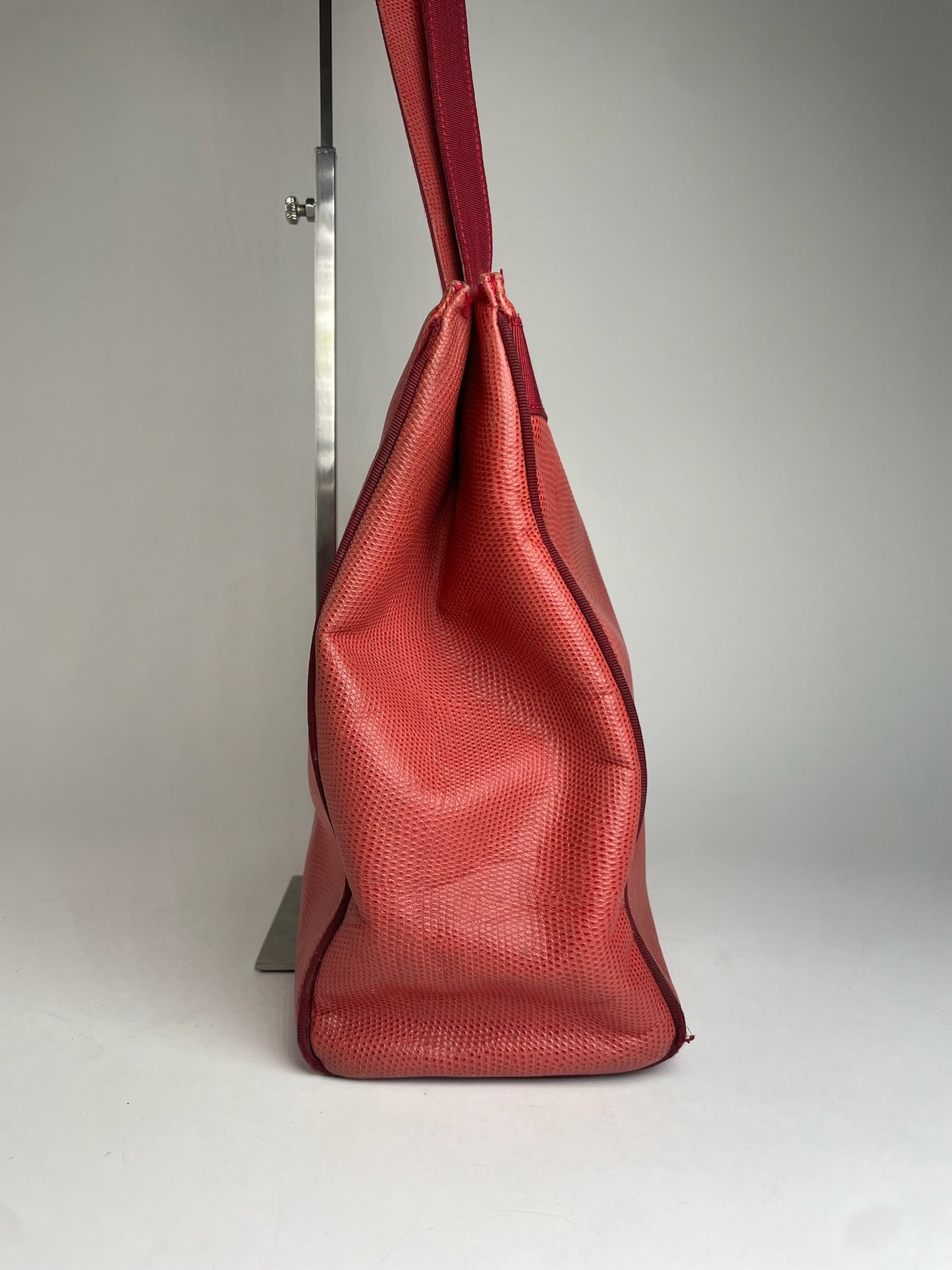 Vintage Salvatore Ferragamo Snake Emblossed Leather Handbag Red