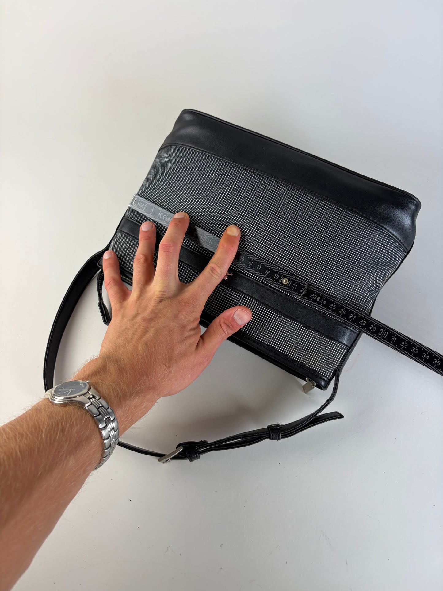 Vintage Courreges Structured Shoulder Bag Black Grey Blue