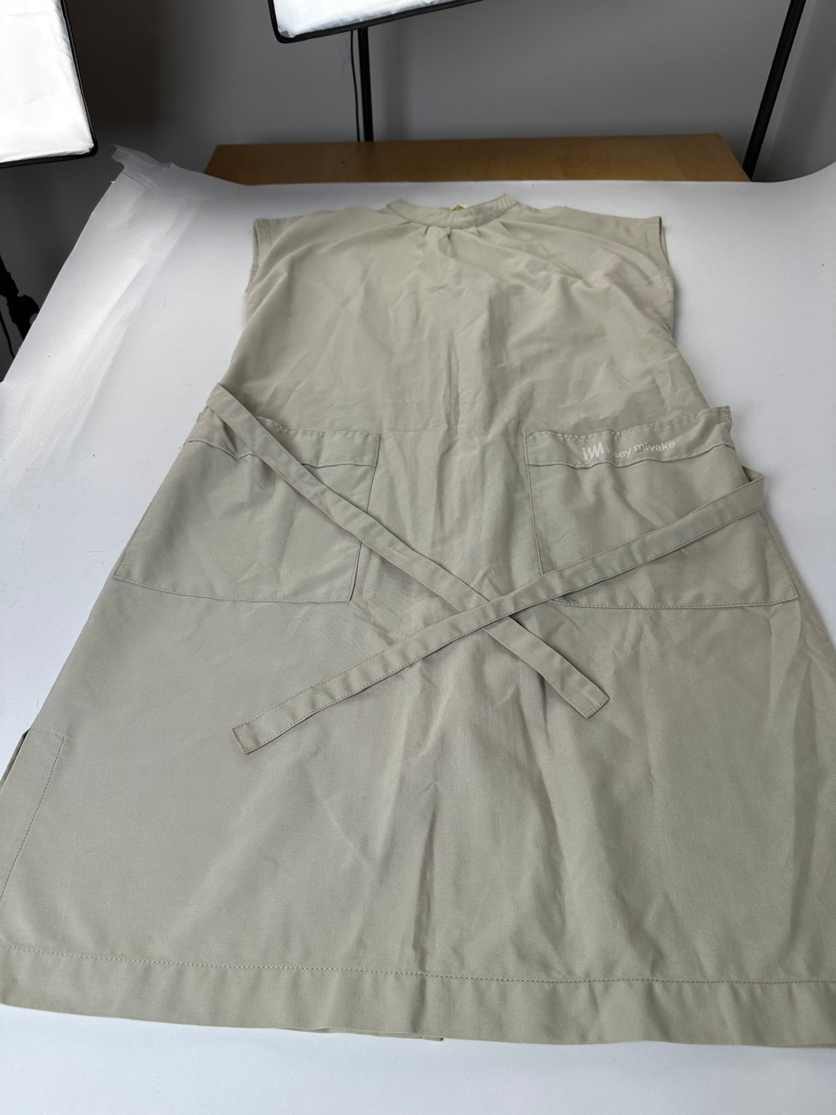 Vintage Issey Miyake Belted Dress c. Late 1980s Light Beige L