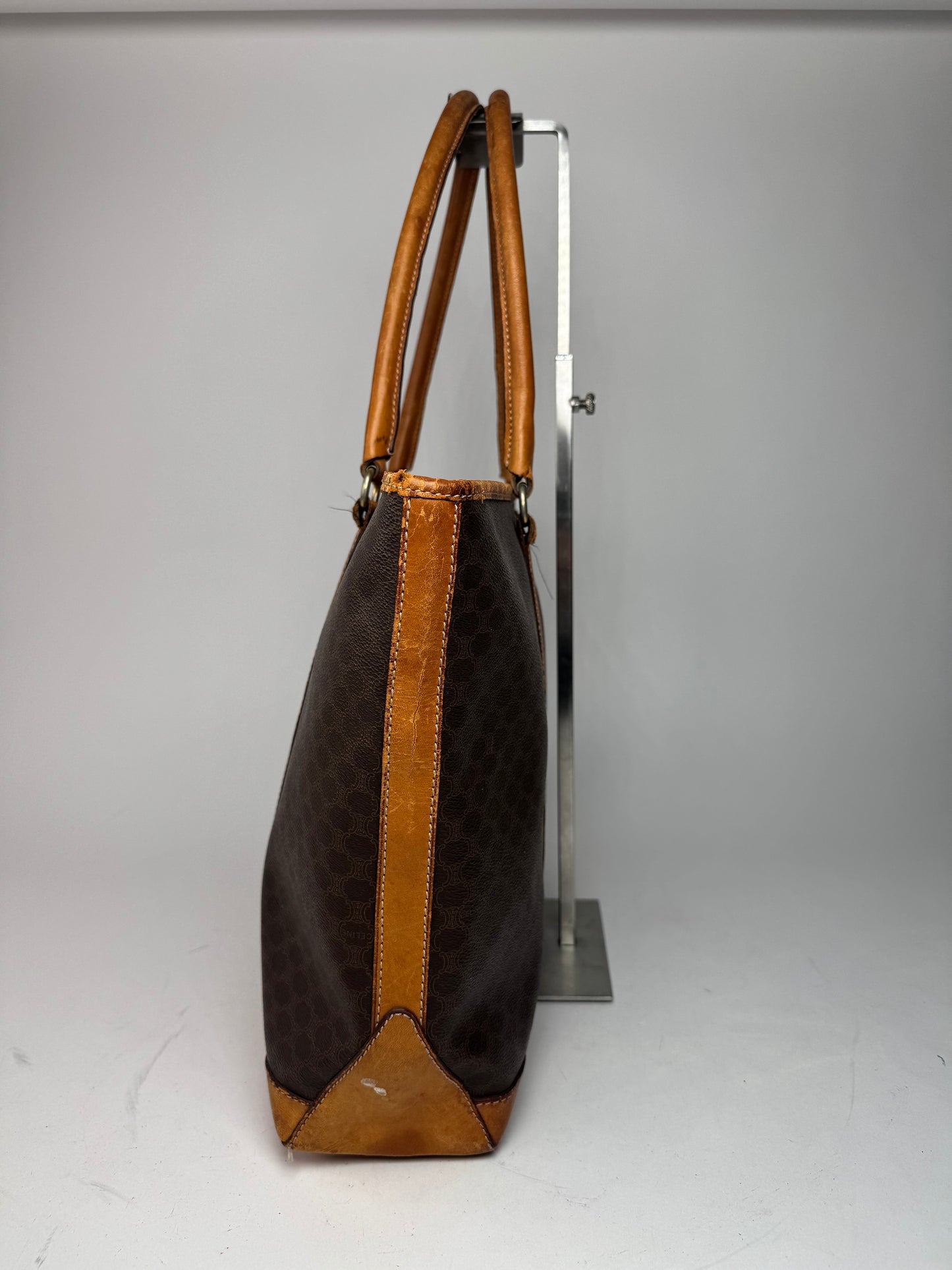 Vintage Celine Paris Triomphe Monogram Leather Bag brown