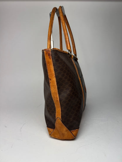 Vintage Celine Paris Triomphe Monogram Leather Bag brown