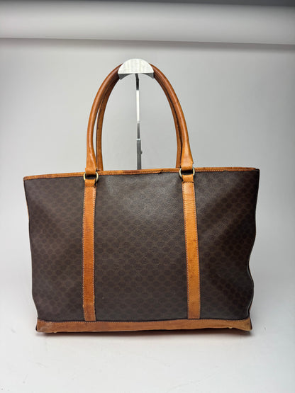 Vintage Celine Paris Triomphe Monogram Leather Bag brown