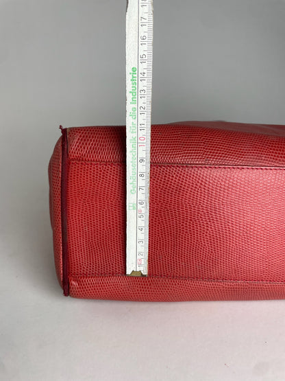 Vintage Salvatore Ferragamo Snake Emblossed Leather Handbag Red