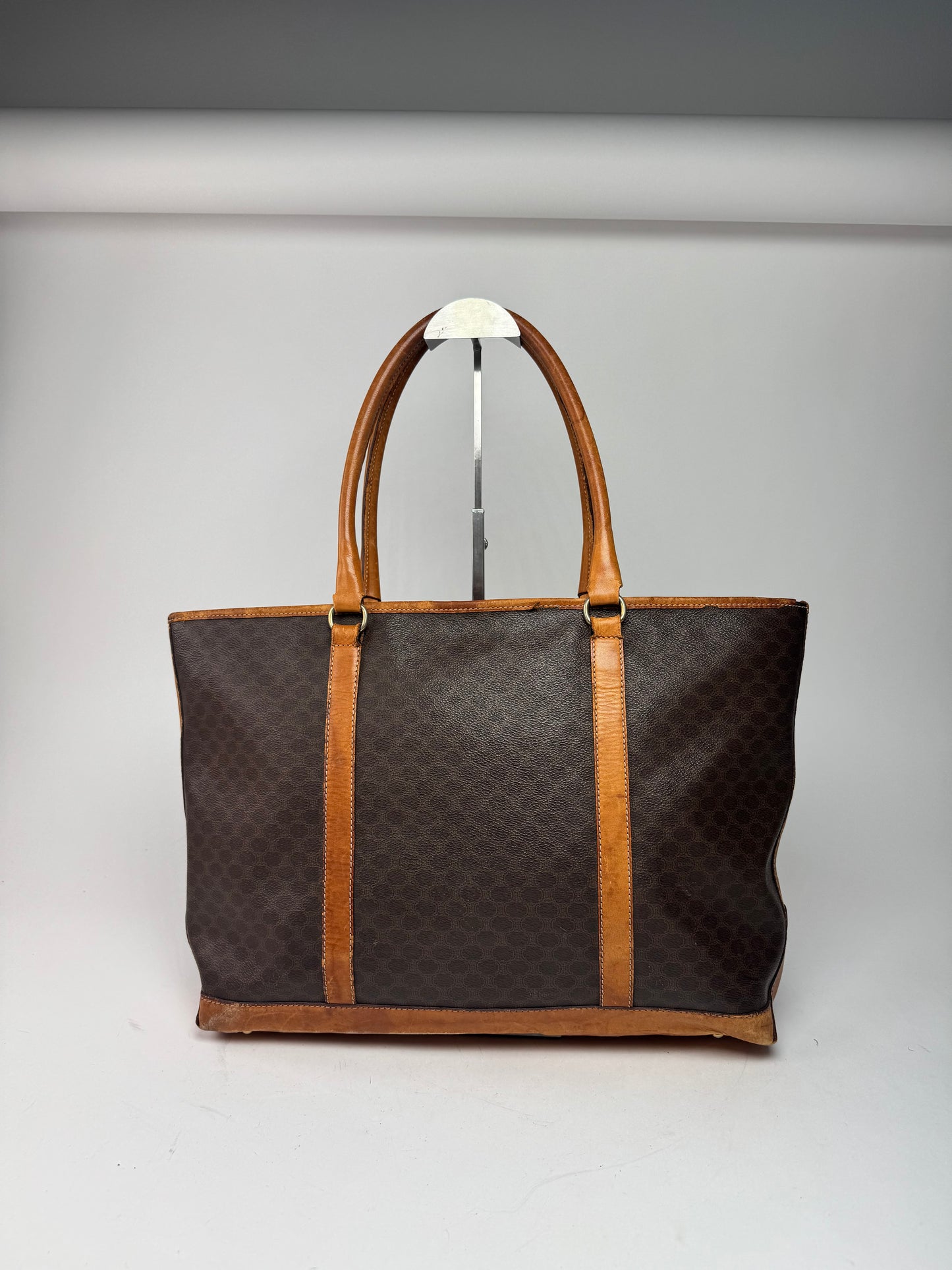 Vintage Celine Paris Triomphe Monogram Leather Bag brown