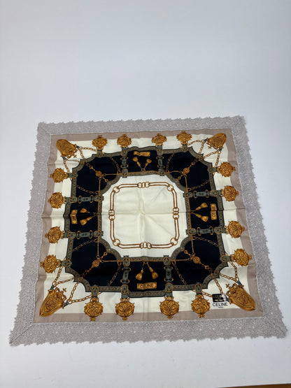 Vintage Celine Scarf grey white black gold
