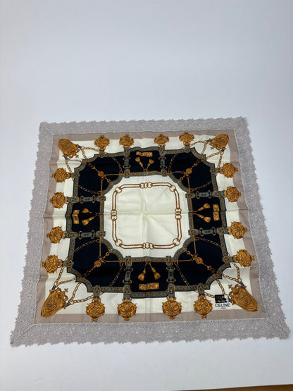 Vintage Celine Scarf grey white black gold