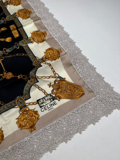 Vintage Celine Scarf grey white black gold