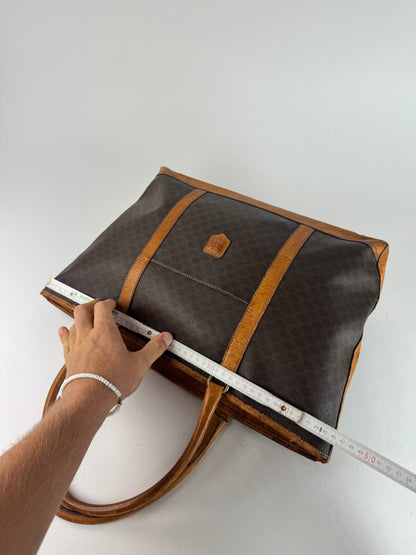 Vintage Celine Paris Triomphe Monogram Leather Bag brown