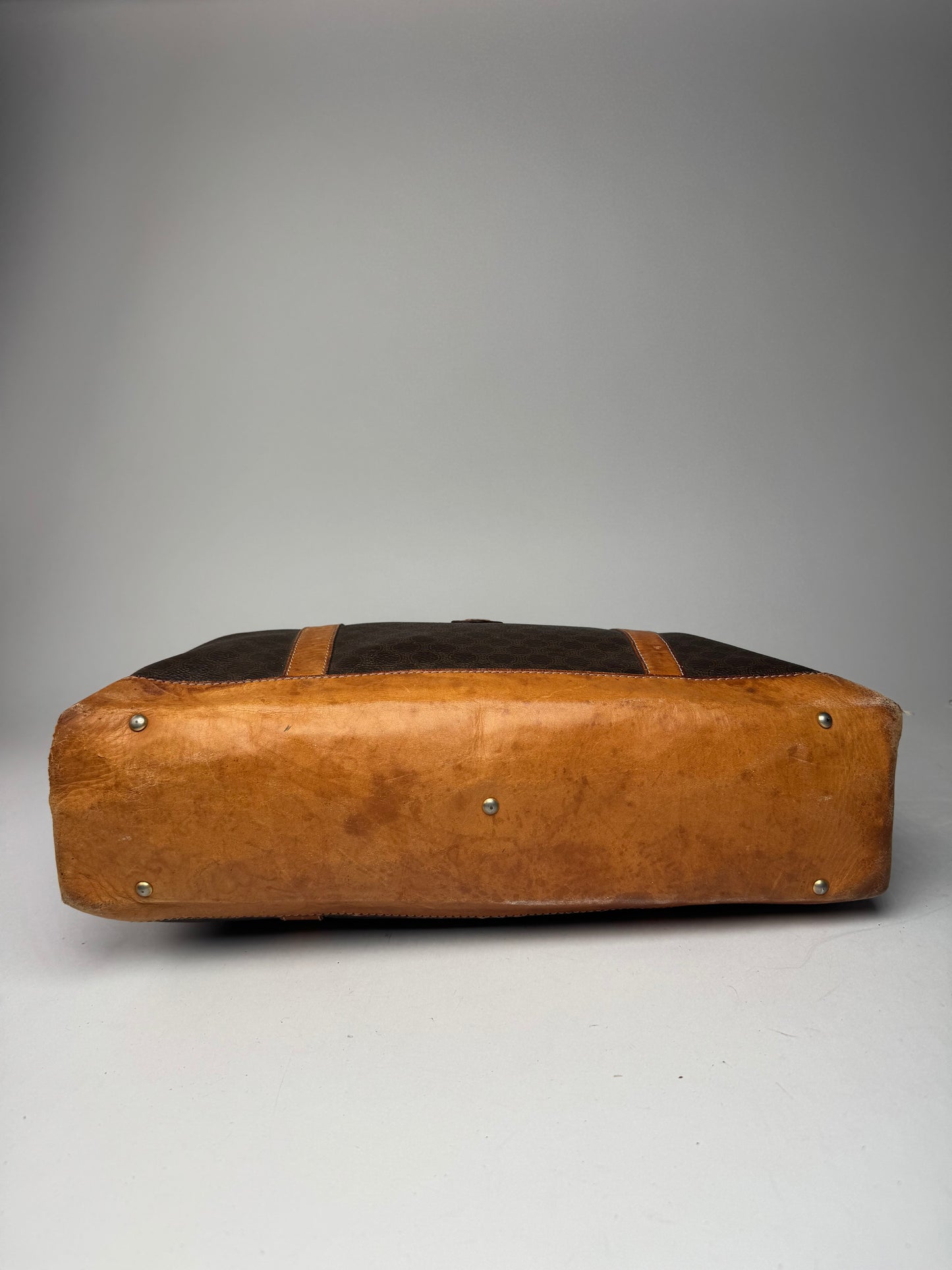 Vintage Celine Paris Triomphe Monogram Leather Bag brown