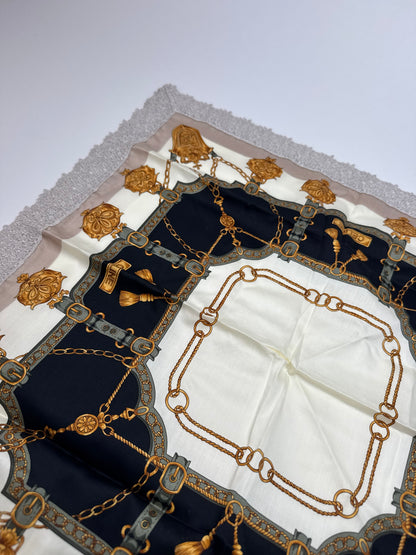 Vintage Celine Scarf grey white black gold