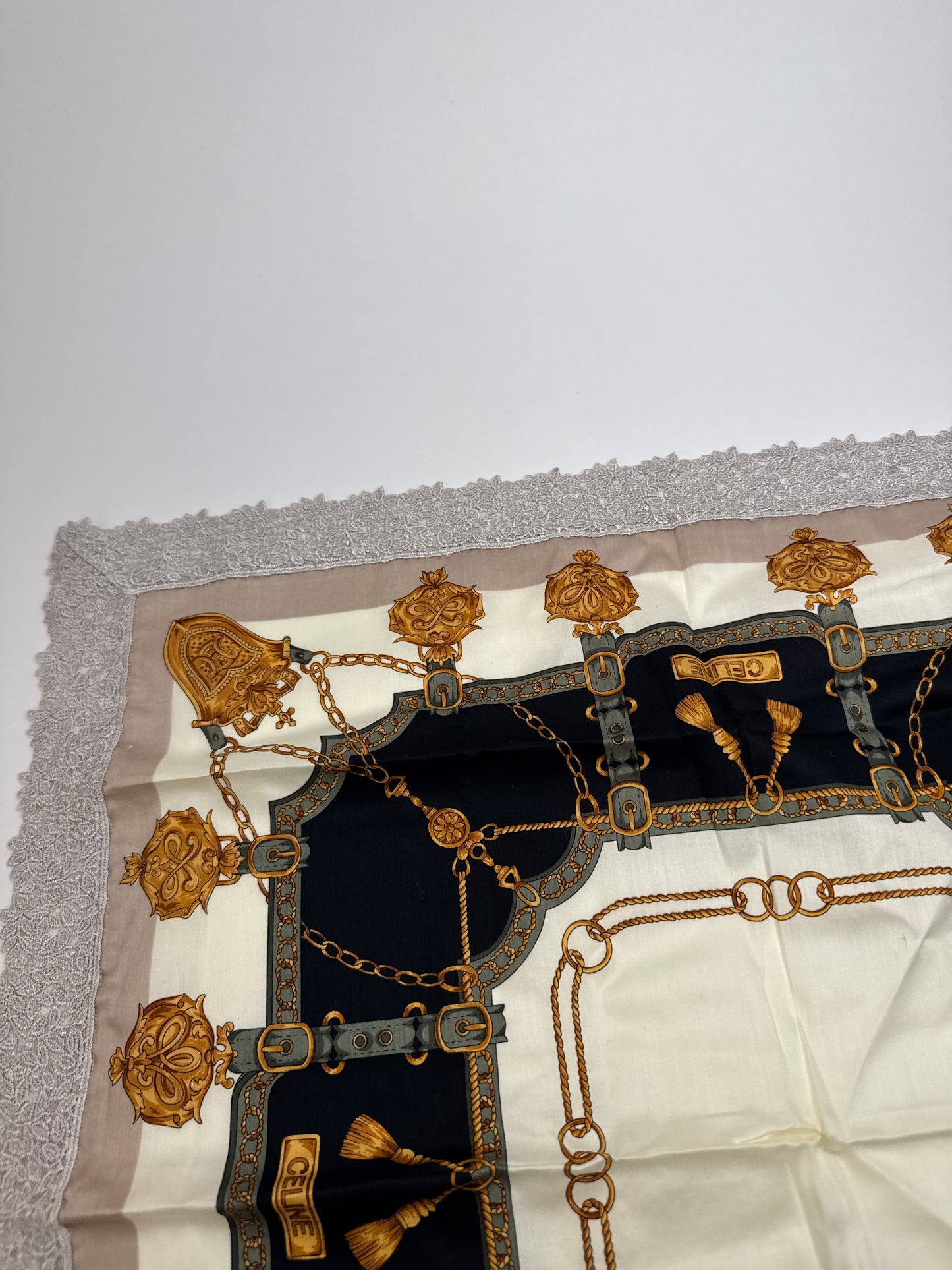 Vintage Celine Scarf grey white black gold