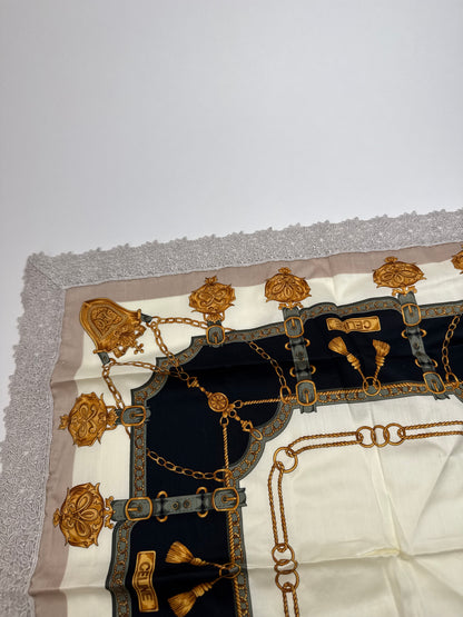 Vintage Celine Scarf grey white black gold