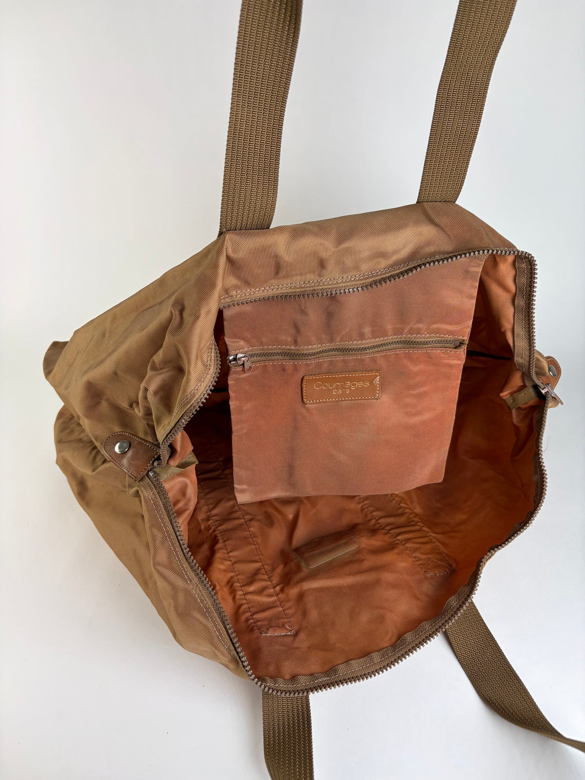 Vintage Courrèges Nylon Tote Bag Late 1990s Brown Orange