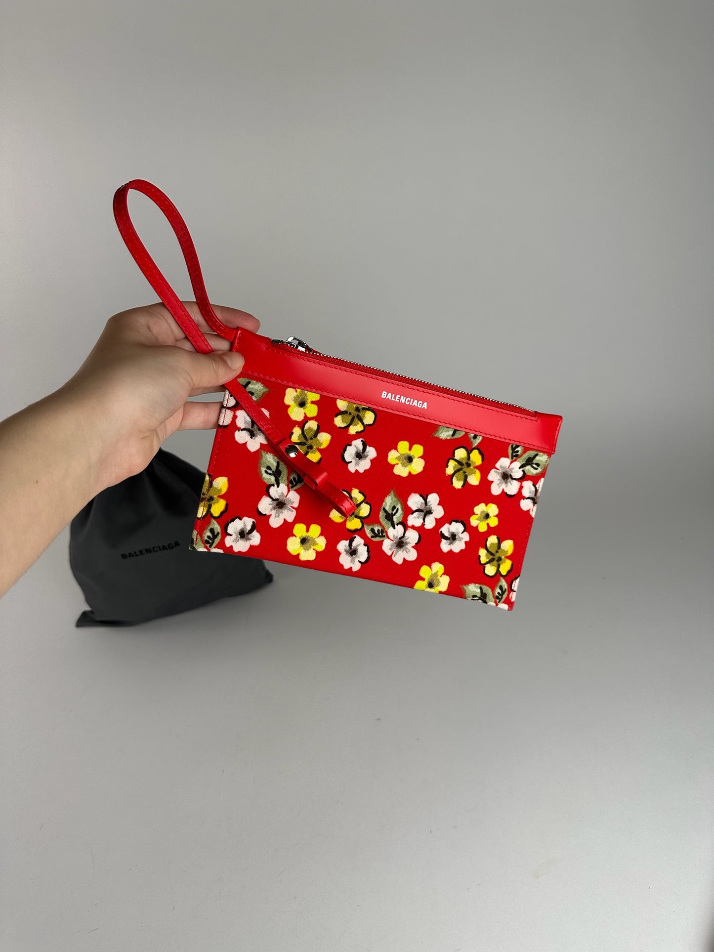Vintage Balenciaga canvas clutch floral red