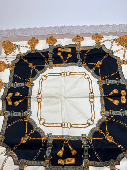 Vintage Celine Scarf grey white black gold