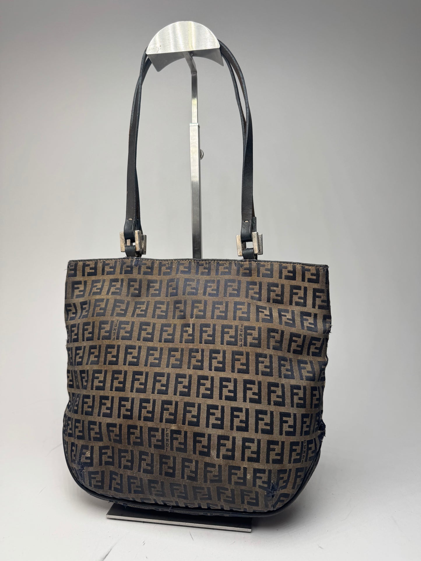 Vintage Fendi FF monogram leather Canvas Bag black brown