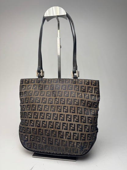 Vintage Fendi FF monogram leather Canvas Bag black brown