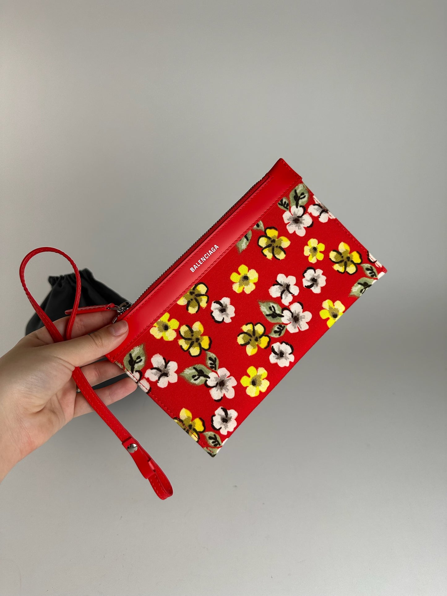 Vintage Balenciaga canvas clutch floral red