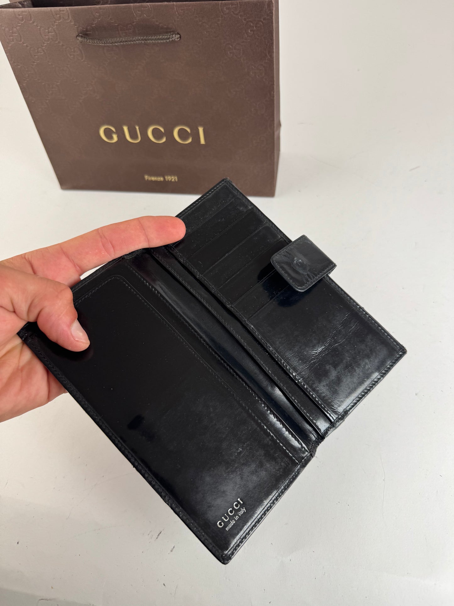 Vintage Gucci GG patent leather wallet black