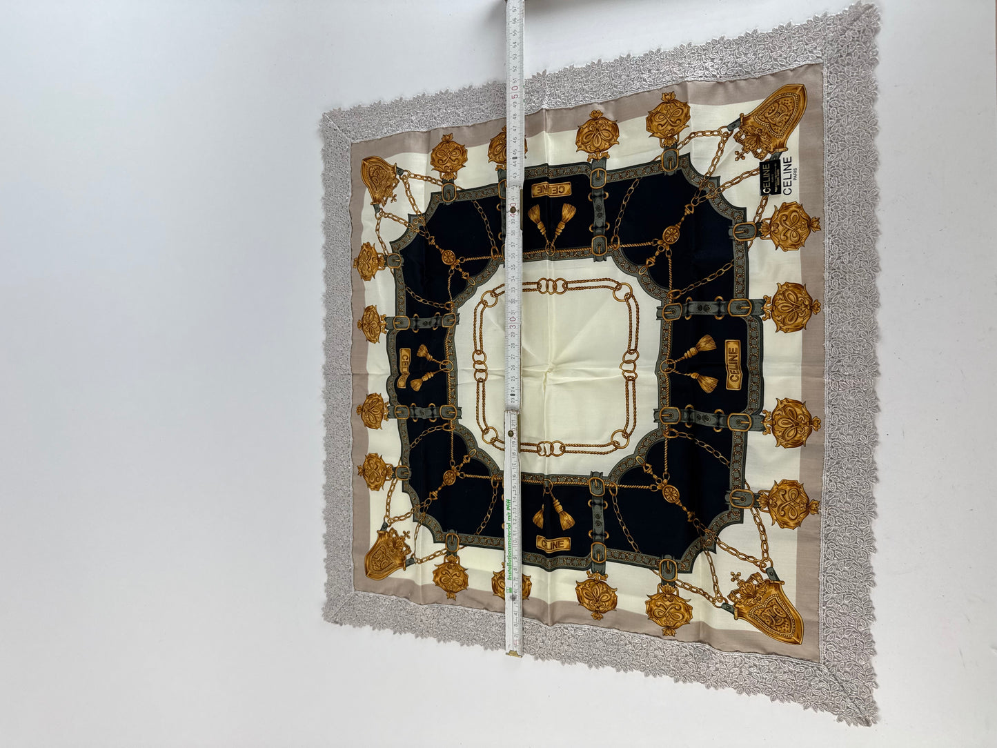 Vintage Celine Scarf grey white black gold