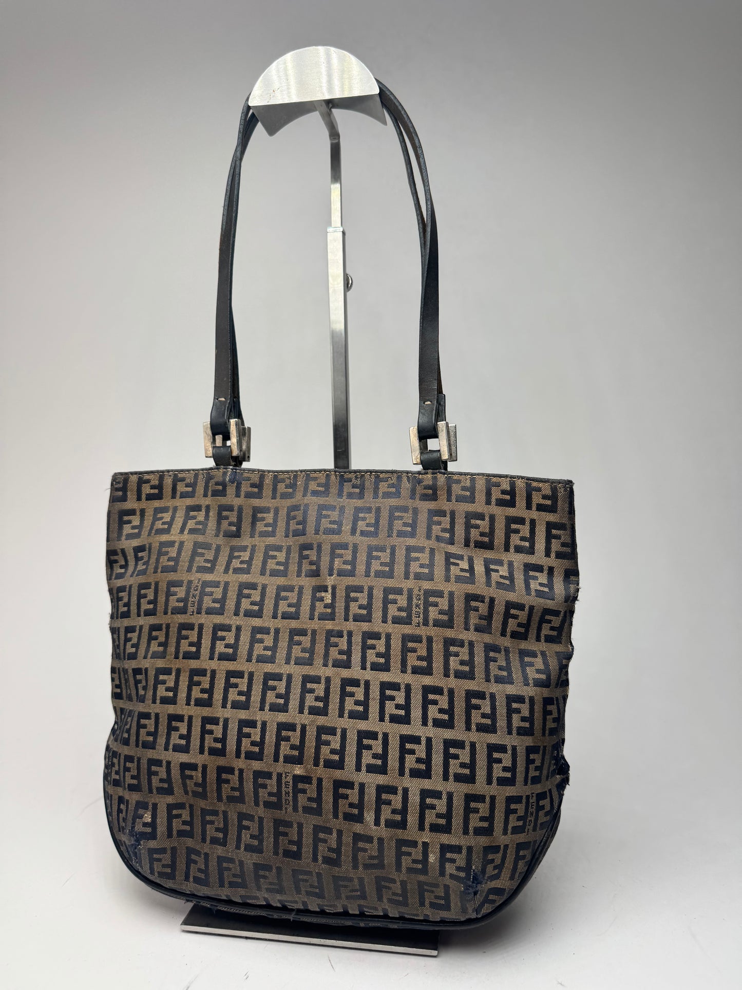 Vintage Fendi FF monogram leather Canvas Bag black brown